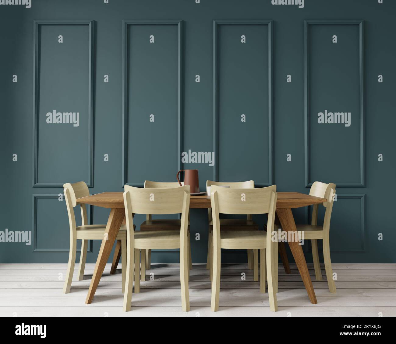 Espace de copie de salle à manger sur fond de mur vert de style art déco Banque D'Images