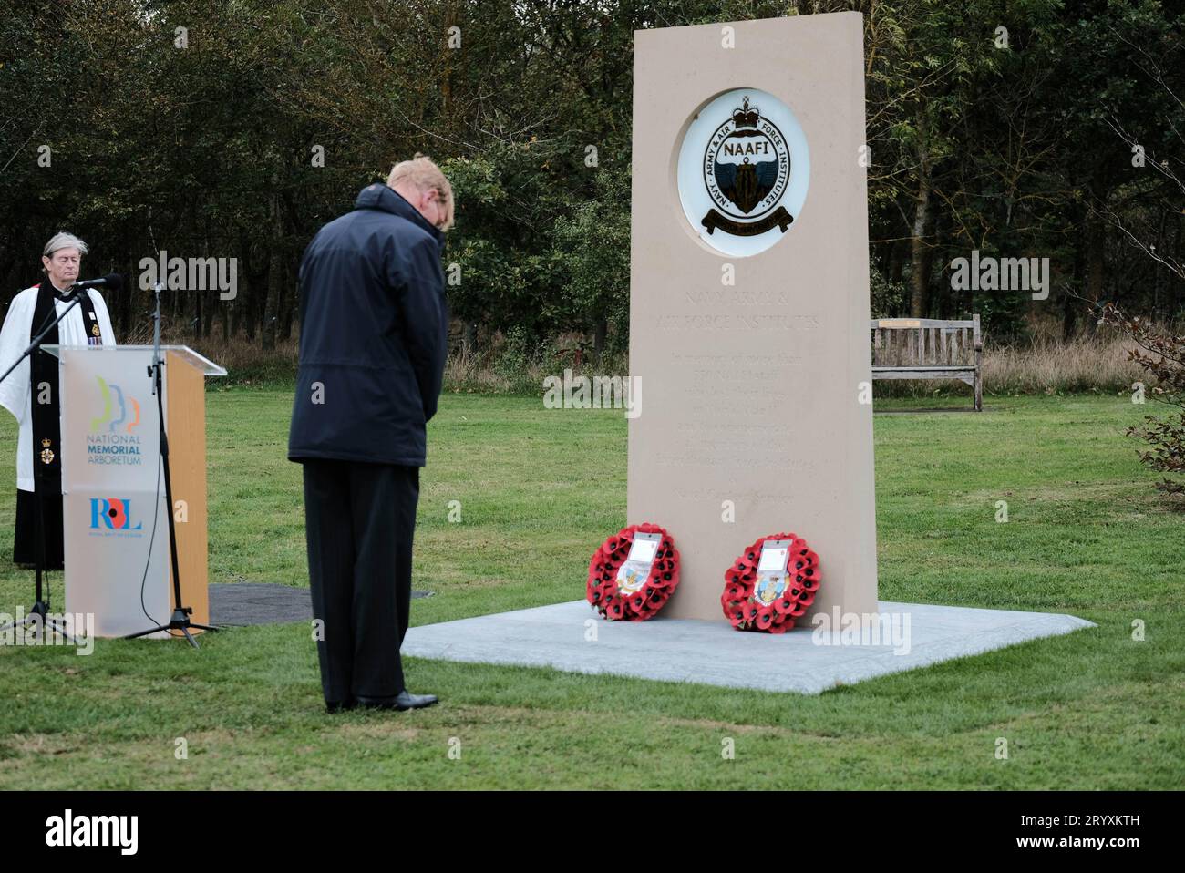 National Memorial Arboretum, Royaume-Uni. 14 octobre 2021. Les membres des Forces armées soulignent le dévoilement du nouveau monument commémoratif de l'ANAFI. Banque D'Images