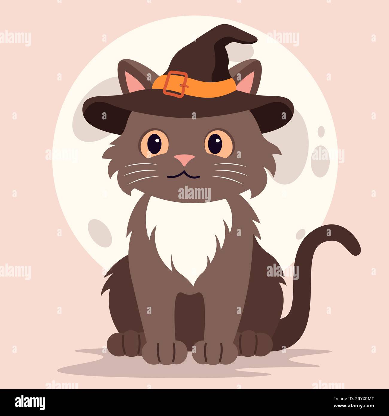 Chat dans le chapeau. Design Halloween. Illustration à plat vectorielle mignonne Illustration de Vecteur