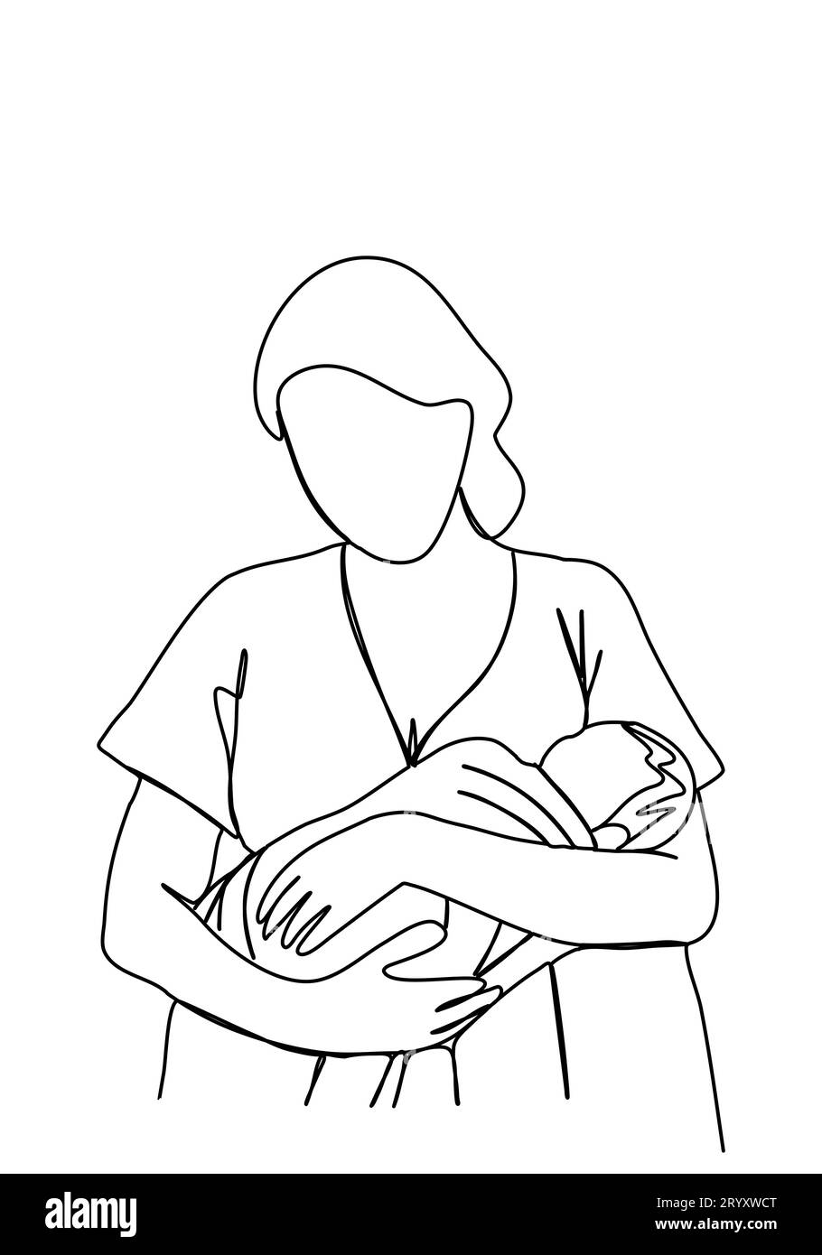 Une femme avec un bébé dans les bras. Une illustration vectorielle de dessin de ligne. Illustration de Vecteur