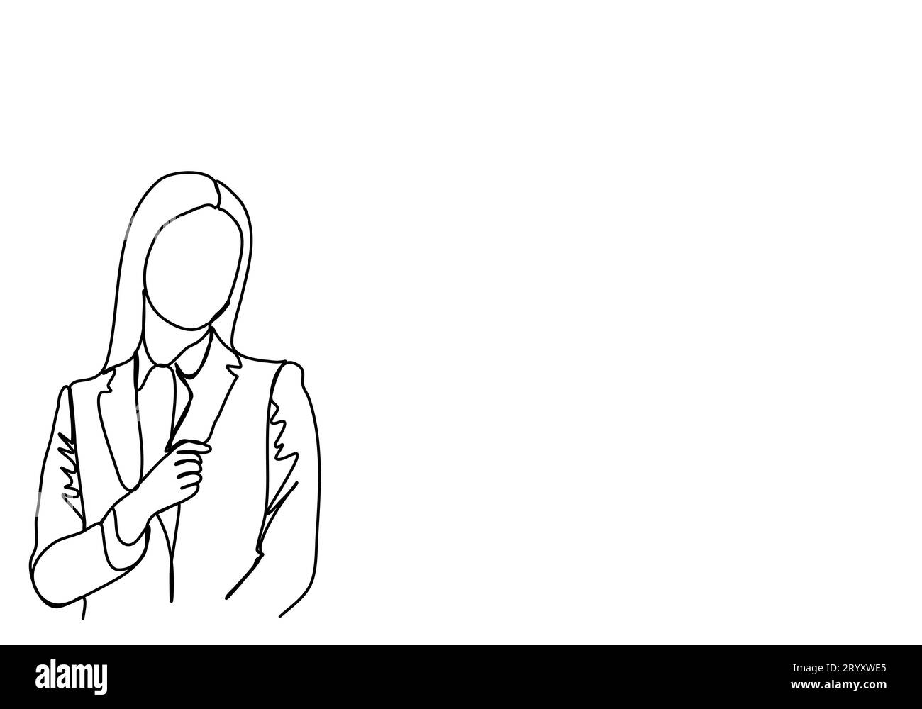 Femme en costume d'affaires avec des papiers dans les mains. Un dessin au trait, illustration vectorielle. Illustration de Vecteur