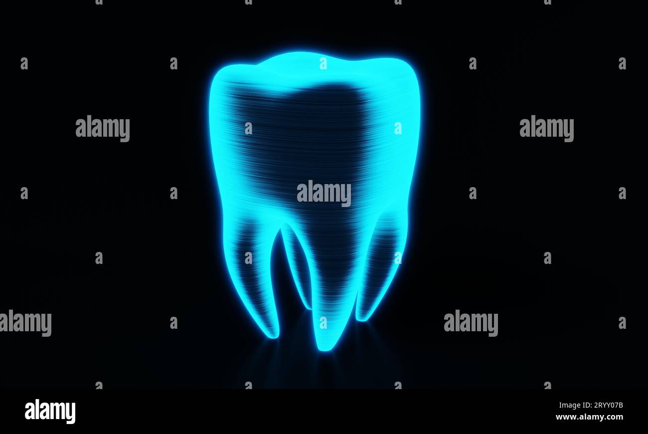 Radiographie bleue HUD numérisation et rotation des dents sur fond noir. Technologie et concept médical. Banque D'Images Radiographie bleue HUD numérisation et rotation des dents sur fond noir. Technologie et concept médical. Banque D'Images