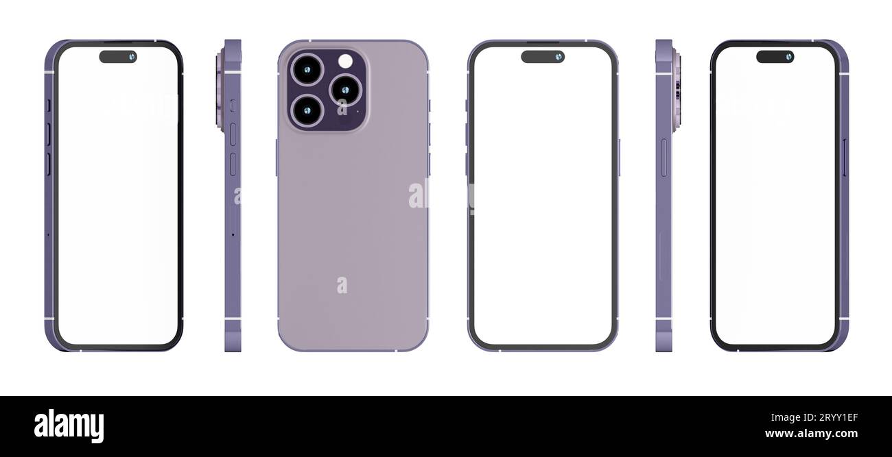 Nouvelle maquette de smartphone réaliste en couleur violette avec modèle d'écran d'affichage de l'appareil pour l'interface utilisateur de publicité de produit et l'infographie UX Banque D'Images
