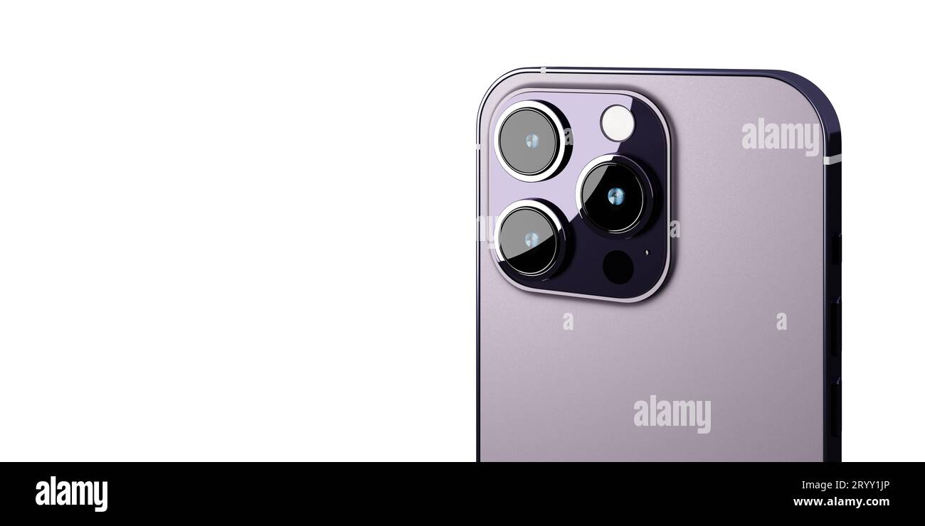 Vue arrière de la nouvelle maquette réaliste de smartphone avec caméra en couleur violette pour l'interface utilisateur de publicité de produit et UX infographie presentat Banque D'Images