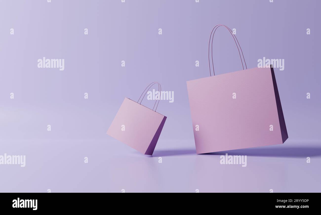 Sacs à provisions sur fond violet.Concept commercial et d'achat en ligne.Rendu d'illustration 3D Banque D'Images