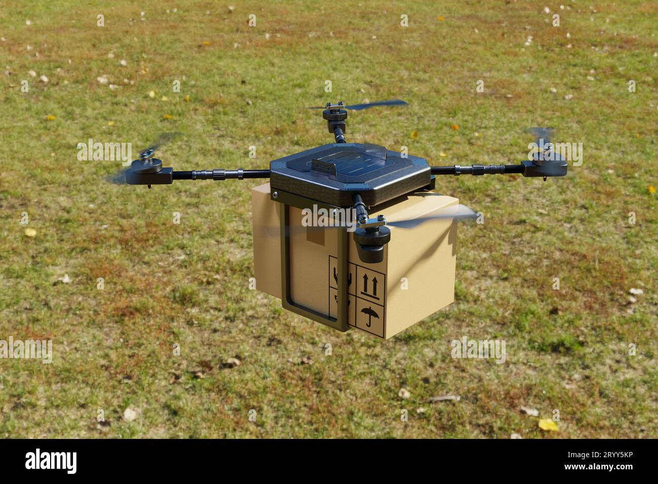 Drone aérien volant de livraison dans la maison de ferme. Concept de transport et d'agriculture de technologie d'affaires. Achats et services en ligne Banque D'Images