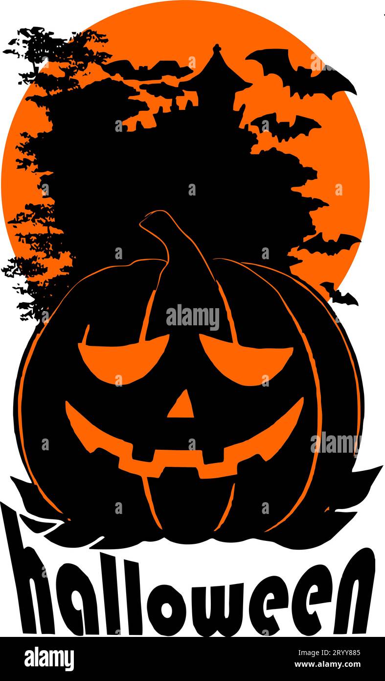 simple motif graphique noir et orange silhouette halloween, logo, design Banque D'Images