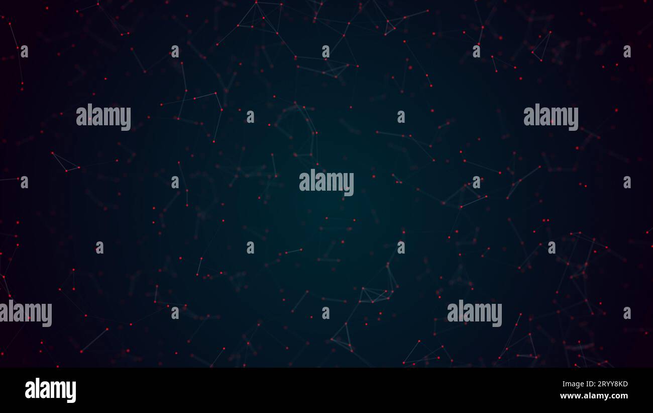 3D abstrait plexus point rouge réseau filaire volant et sur fond d'espace bleu avec ligne blanche. Ordinateur futuriste de sécurité Banque D'Images