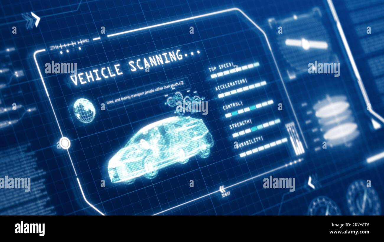Affichage d'écran d'ordinateur d'interface utilisateur de vitesse de voiture de conduite de HUD avec l'arrière-plan de pixels. Hologr de transformation numérique abstraite bleue Banque D'Images