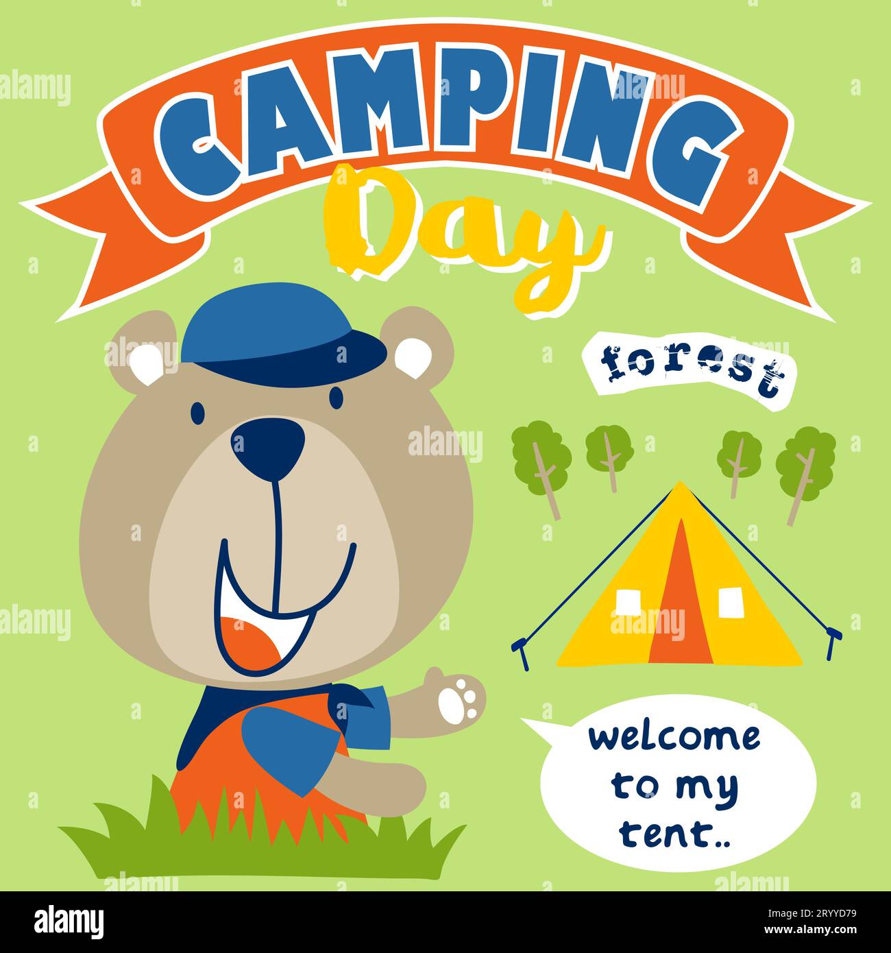 Dessin animé vectoriel de l'ours en costume de scout avec tente à l'événement de jour de camping Illustration de Vecteur