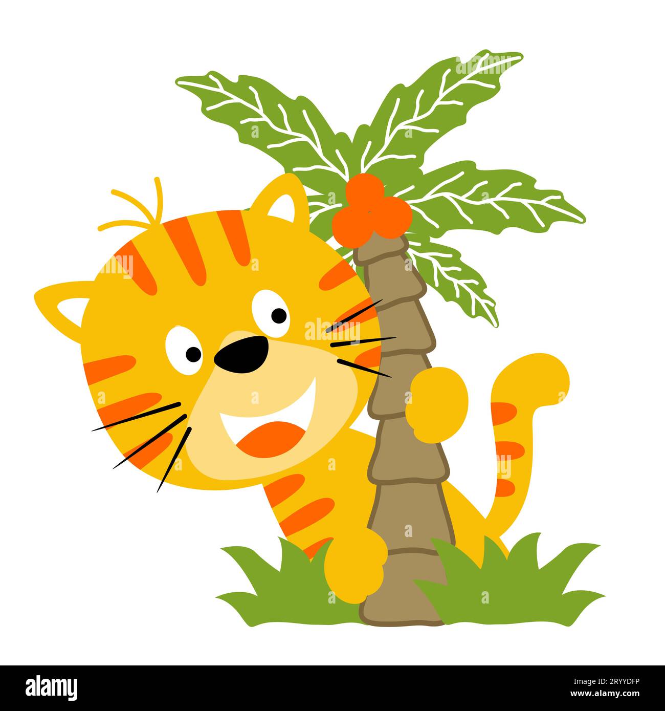 Dessin animé vectoriel de petit chat se cachant dans le palmier Illustration de Vecteur