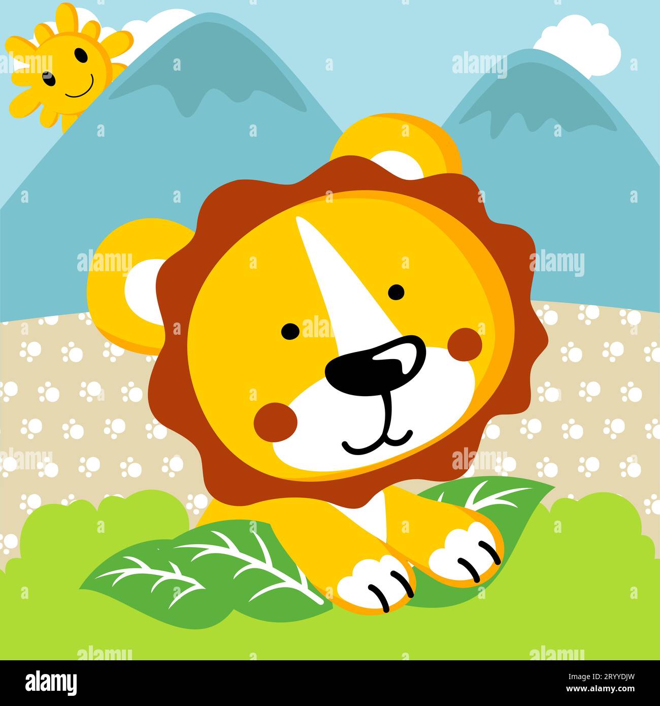mignon dessin animé de lion dans la jungle Illustration de Vecteur