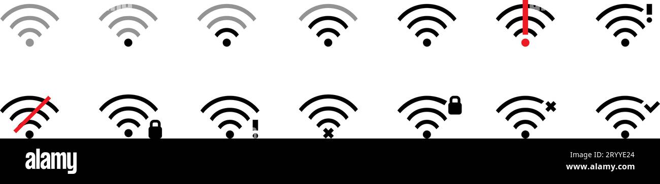 Ensemble d'icônes de connexion sans fil. Pas de signal, connexion sécurisée et autres. Icône Pixel Perfect Illustration de Vecteur