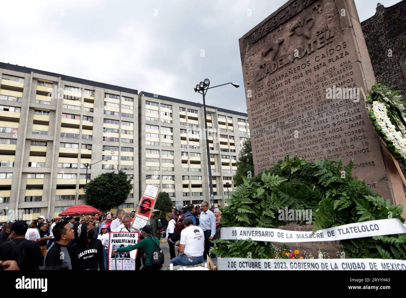 Mexico, Mexique. 02 octobre 2023. 2 octobre 2023, Mexico, Mexique : Mémorial dédié aux étudiants assassinés lors du massacre de Tlatelolco en 1968 sur la place des trois cultures à Mexico. Le 2 octobre 2023 à Mexico, Mexique (photo de Luis Barron/Eyepix Group/Sipa USA). Crédit : SIPA USA/Alamy Live News Banque D'Images