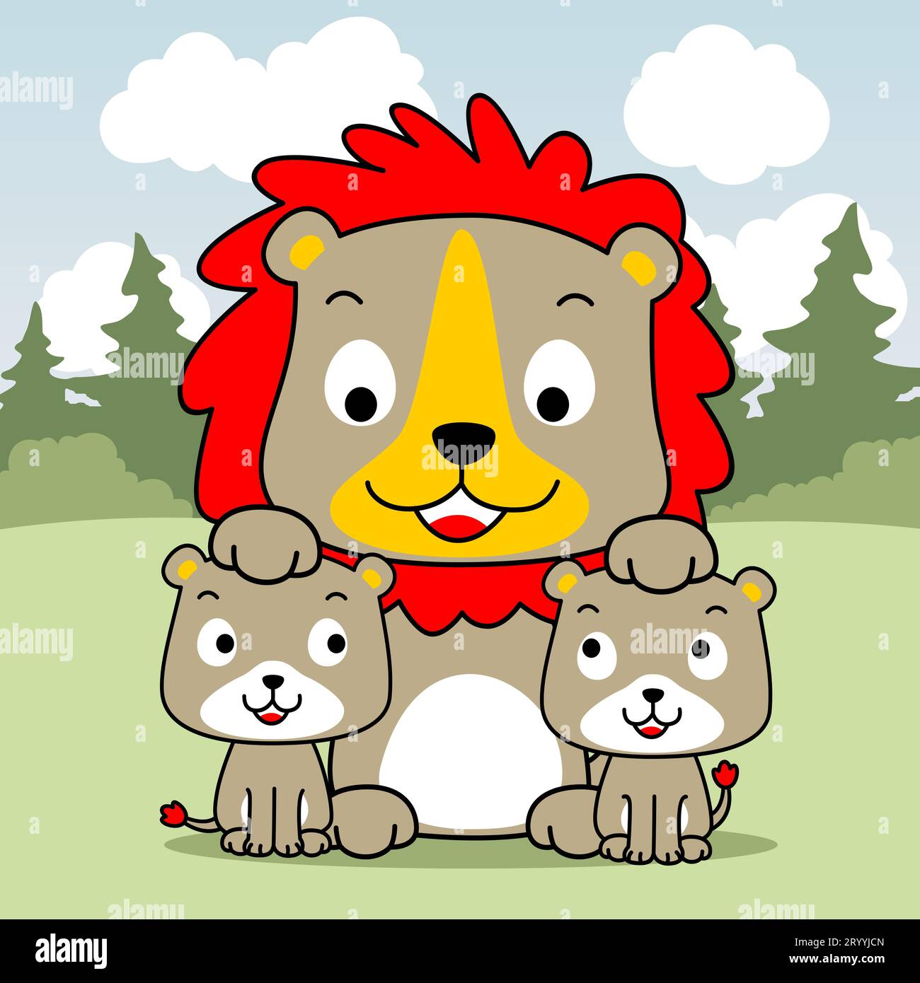 Dessin animé mignon de famille de lion Illustration de Vecteur