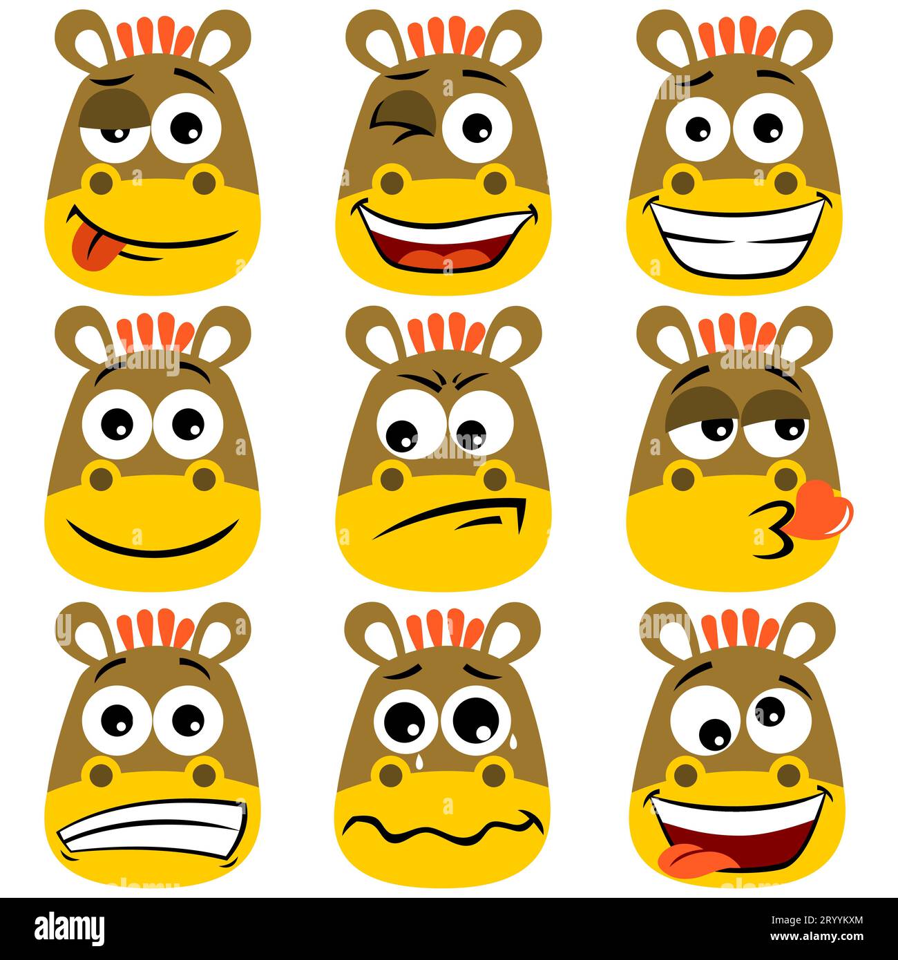 Ensemble d'expressions faciales drôles d'âne, illustration de dessin animé vectoriel Illustration de Vecteur