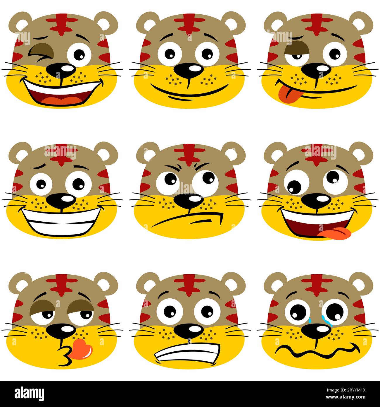 Ensemble d'expressions faciales drôles de chat, illustration de dessin animé vectoriel Illustration de Vecteur