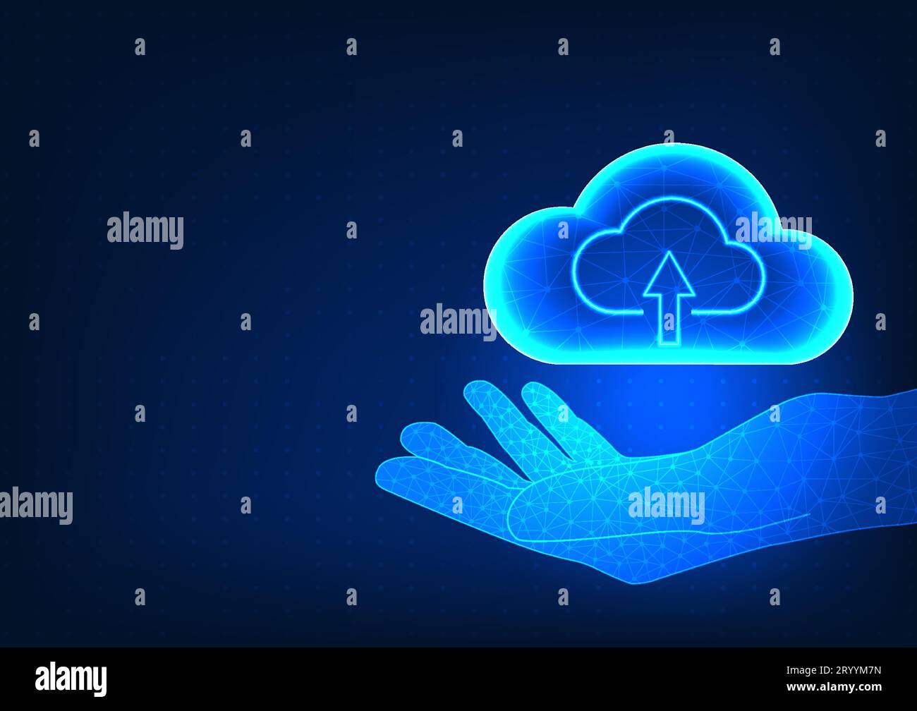 La main d'homme d'affaires tenant la technologie cloud transmet sur le stockage de données importantes dans le stockage par un système cloud qui a un système de sécurité et peut Illustration de Vecteur