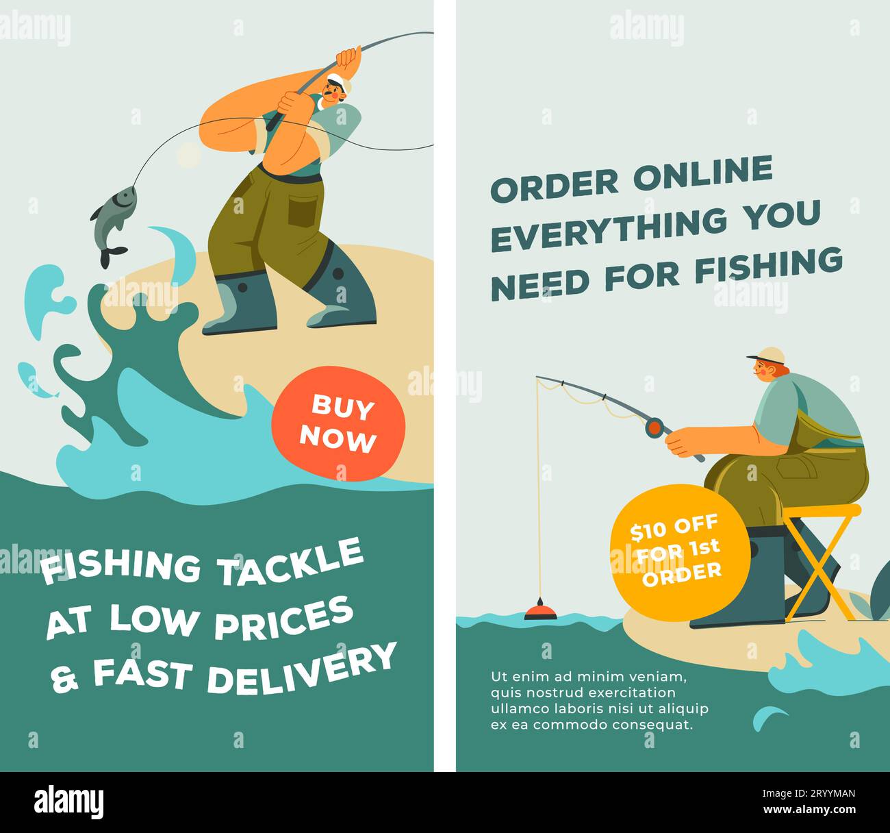 Matériel de pêche à bas prix et livraison rapide Illustration de Vecteur