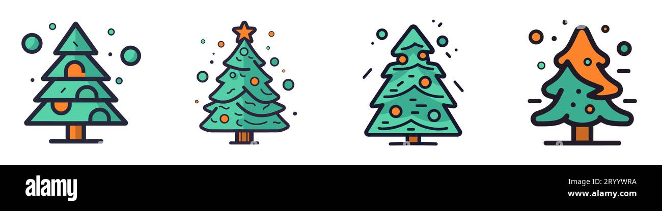 Icône de sapin de Noël. Ensemble d'icônes d'arbre de noël de dessin animé. Illustration vectorielle. Icône mignonne de vacances Illustration de Vecteur