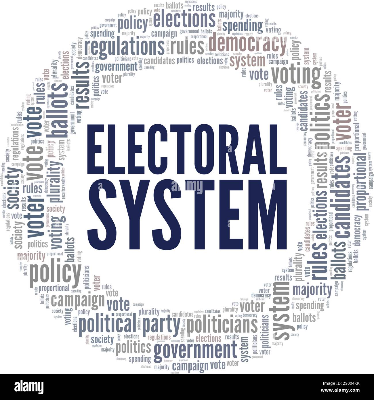 Conception conceptuelle de nuage de mots du système électoral isolé sur fond blanc. Illustration de Vecteur