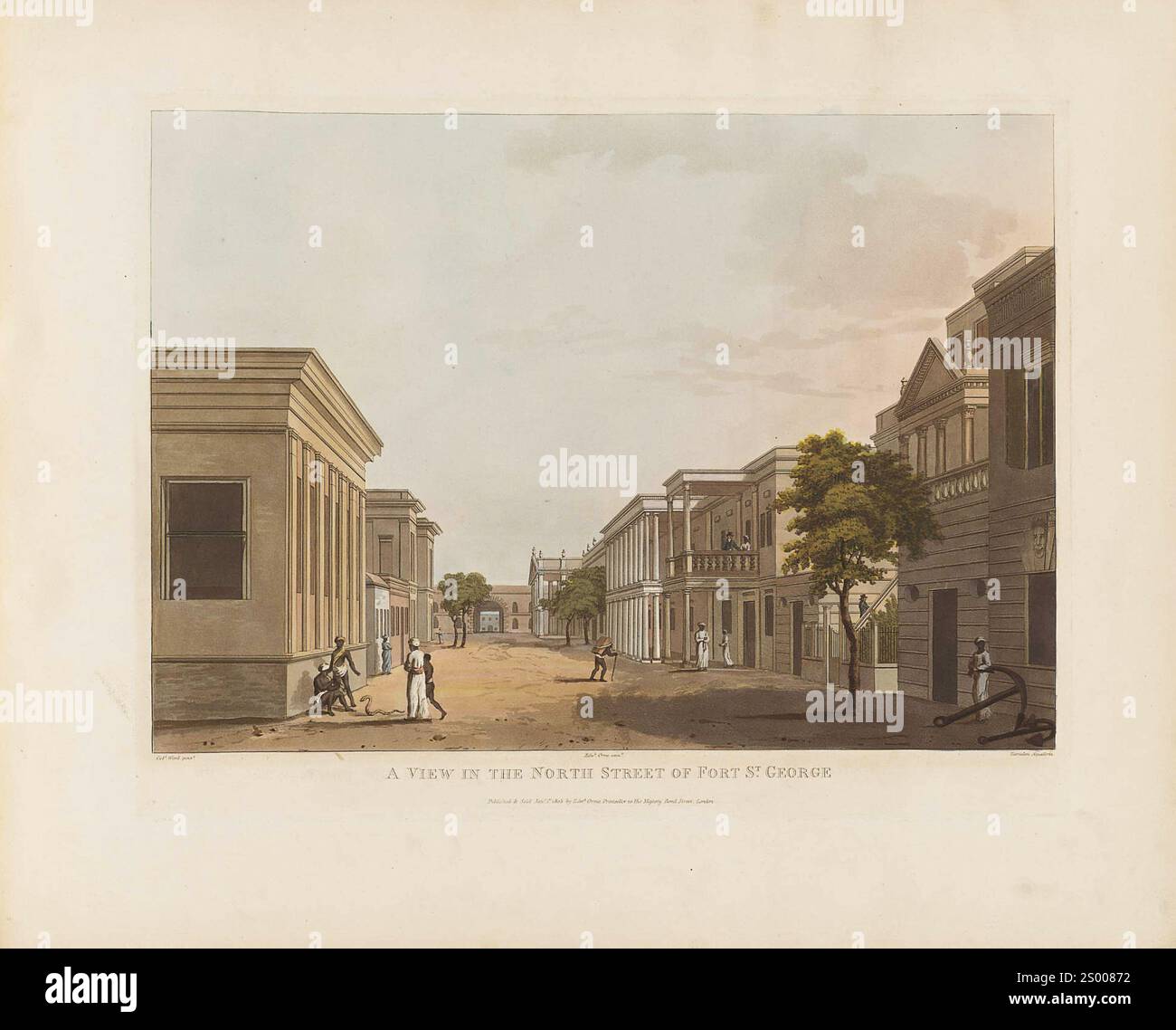 Une vue dans la rue Nord de Fort préparé George. Vues dans l'aquatinte de Hindostan d'après les travaux du colonel Ward, vers 1800. Illustration vintage de l'Inde coloniale britannique Banque D'Images