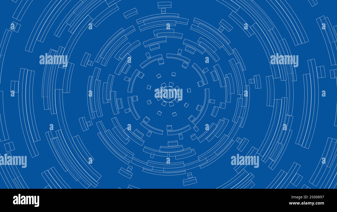 Répétition circulaire 3D. Modèle filaire de style Illustration de Vecteur