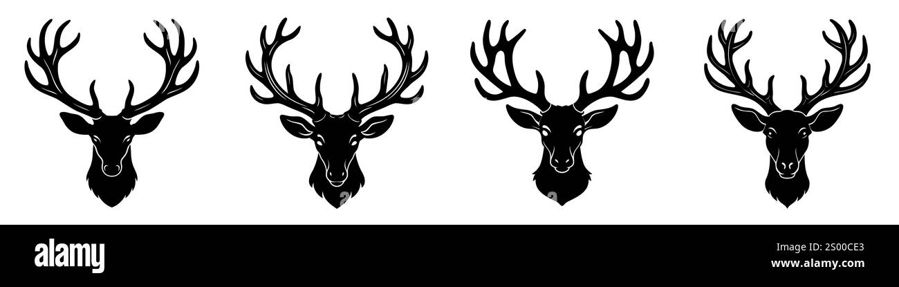 Renne du Nord. Ensemble de silhouettes noires de tête de cerf de Noël avec bois. Illustration vectorielle Illustration de Vecteur Renne du Nord. Ensemble de silhouettes noires de tête de cerf de Noël avec bois. Illustration vectorielle Illustration de Vecteur