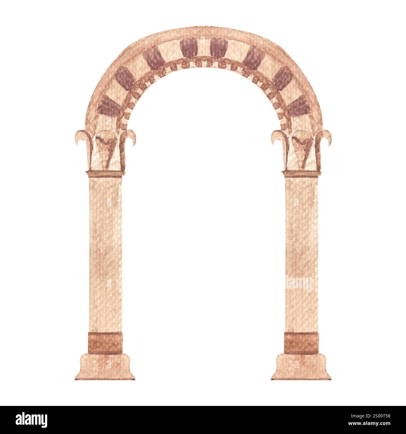 Arc classique antique grec en pierre sur fond blanc. Illustration aquarelle d'architecture de haute qualité pour cartes, affiches, autocollants, décor et design Banque D'Images