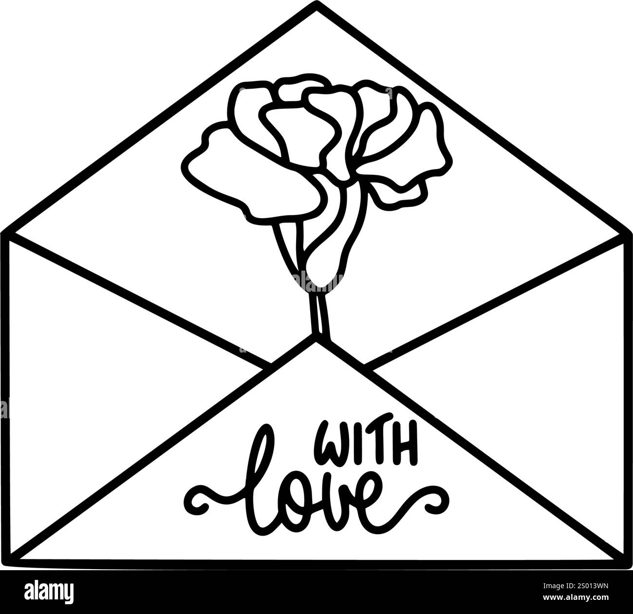 Art vectoriel d'une silhouette d'enveloppe noire ornée de fleurs, idéal pour les designs modernes et minimalistes, texte avec amour Illustration de Vecteur