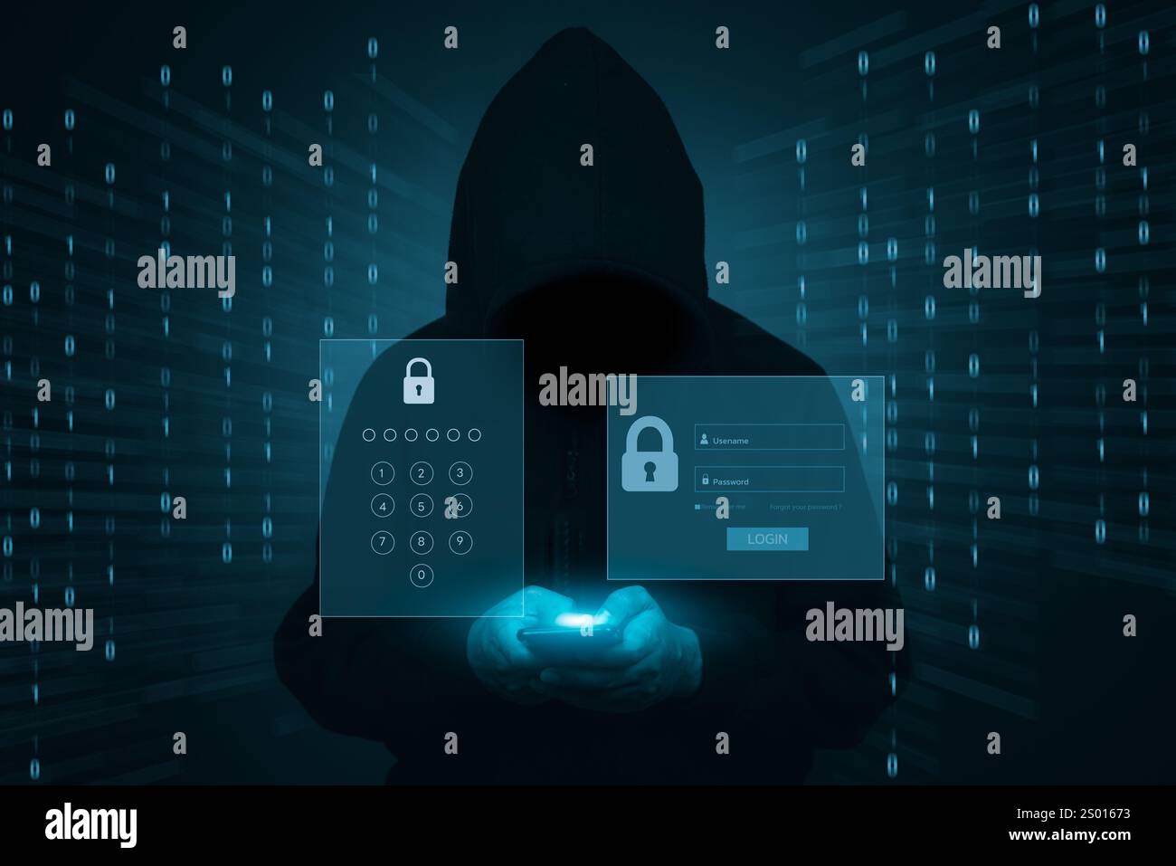 Personne anonyme en sweat à capuche utilisant le téléphone, représentant des menaces de cybersécurité ou des tentatives de piratage. Idéal pour la sécurité, L'INFORMATIQUE et les visuels de protection des données. Banque D'Images