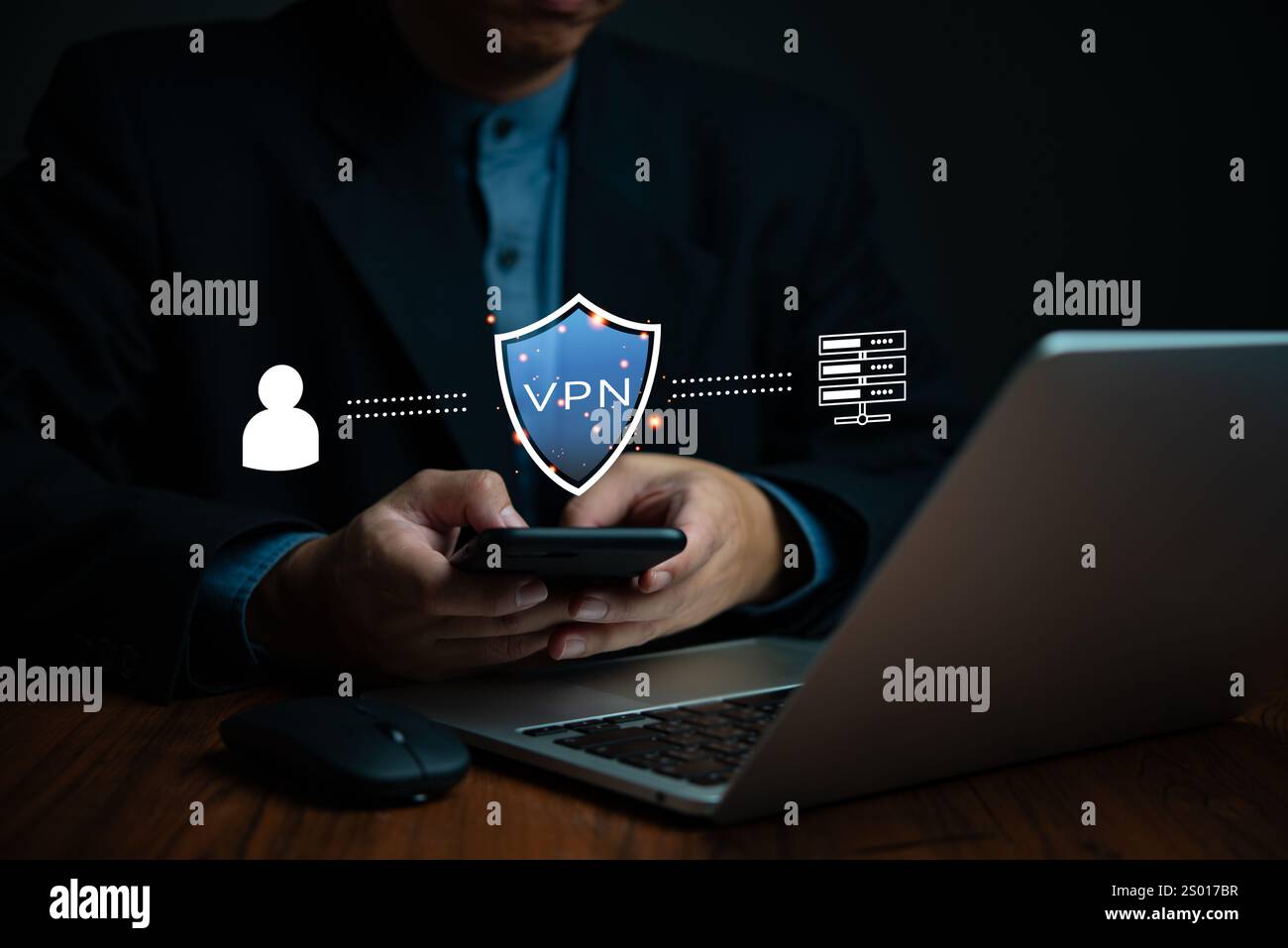 VPN Protégez votre ordinateur, ordinateur portable et réseau contre les menaces. Idéal pour les entreprises et la technologie, offrant un accès Internet sécurisé et la prévention de la criminalité. Banque D'Images