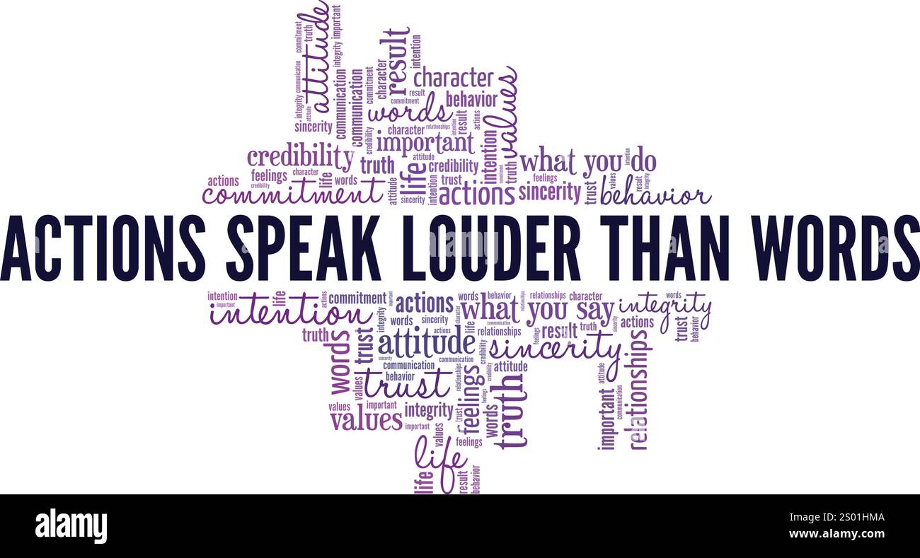 Les actions parlent plus fort que les mots création conceptuelle de nuage de mots isolé sur fond blanc. Illustration de Vecteur