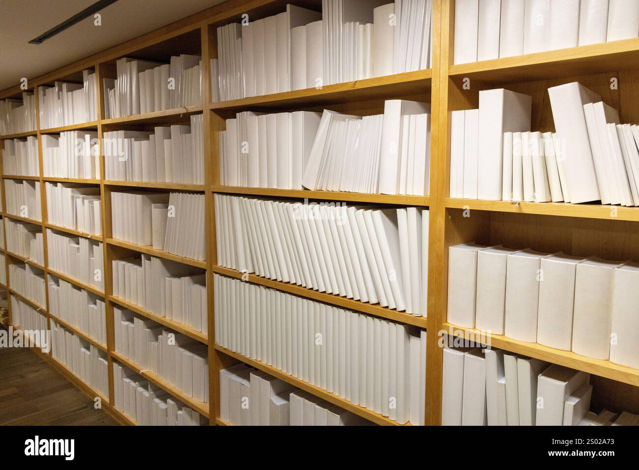 MONA Hobart, The White Library, The Work est une collection de 6 000 livres entièrement vierges, qui bordent une salle, par Wilfredo Prieto, Australie Banque D'Images