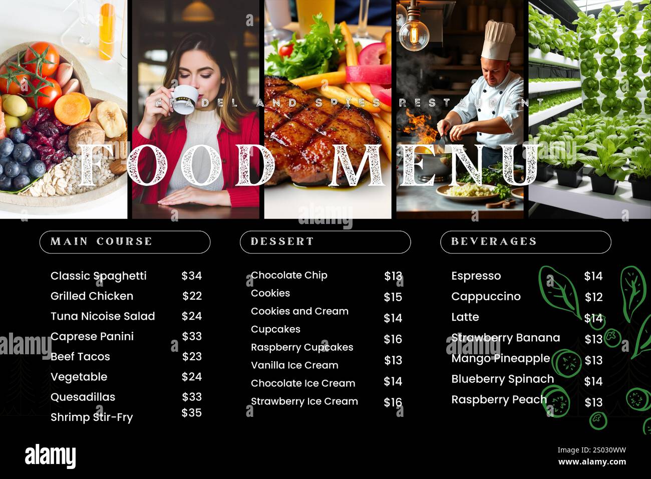 Modèle de conception d'affiche de menu alimentaire de restaurant Illustration de Vecteur