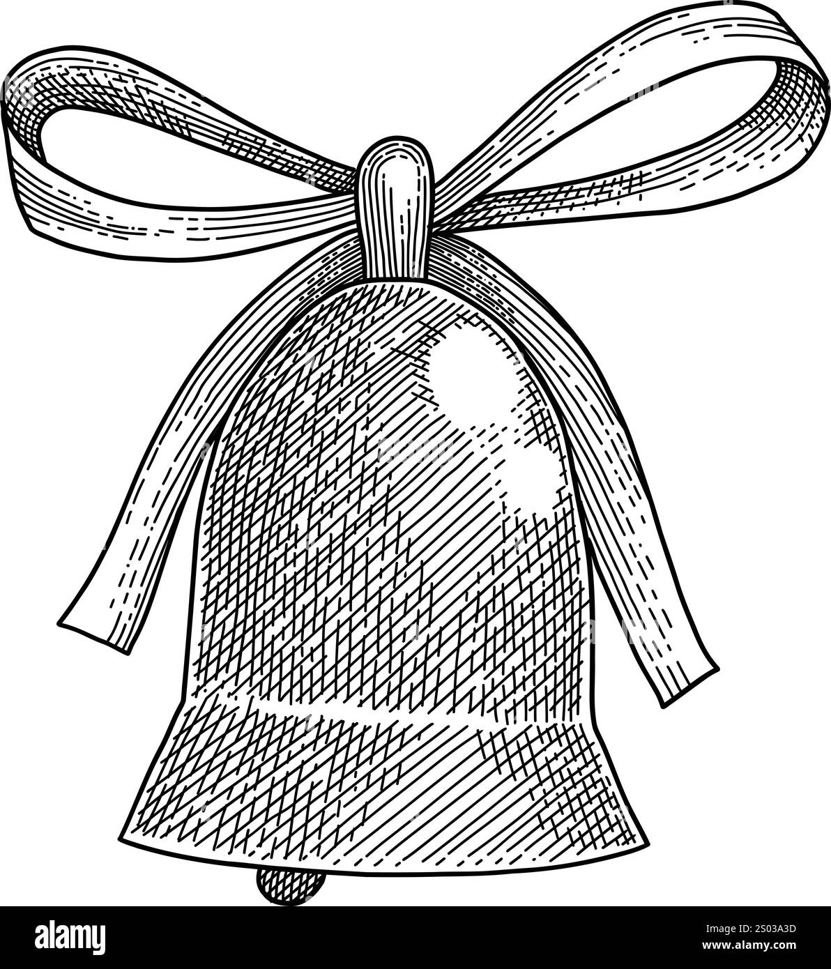 Objet cloche de Noël. Illustration vectorielle dessinée à la main. Icône Noël. Vacances gravé houx, gui, couronne, chaussette, bas, cadeau, sapin, pin con Illustration de Vecteur