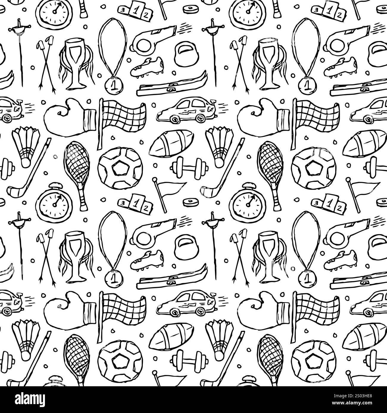 Motif sport sans coutures. Dessin illustration avec icônes de sport. fond avec équipement sportif Banque D'Images