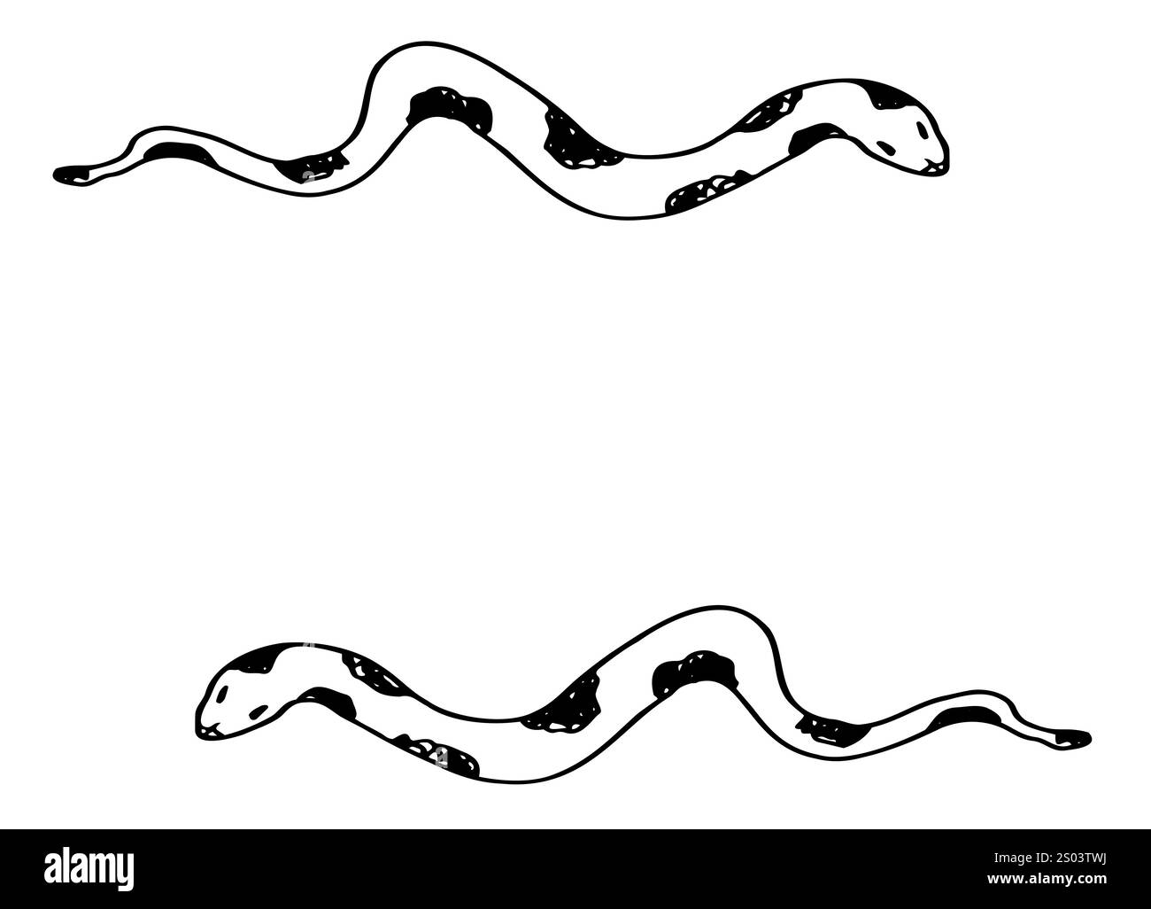 Serpents formant un cadre rectangulaire, pour cartes postales, invitations, pages web. Une illustration dessinée à la main pour un modèle de conception de médias sociaux. Illustration de Vecteur