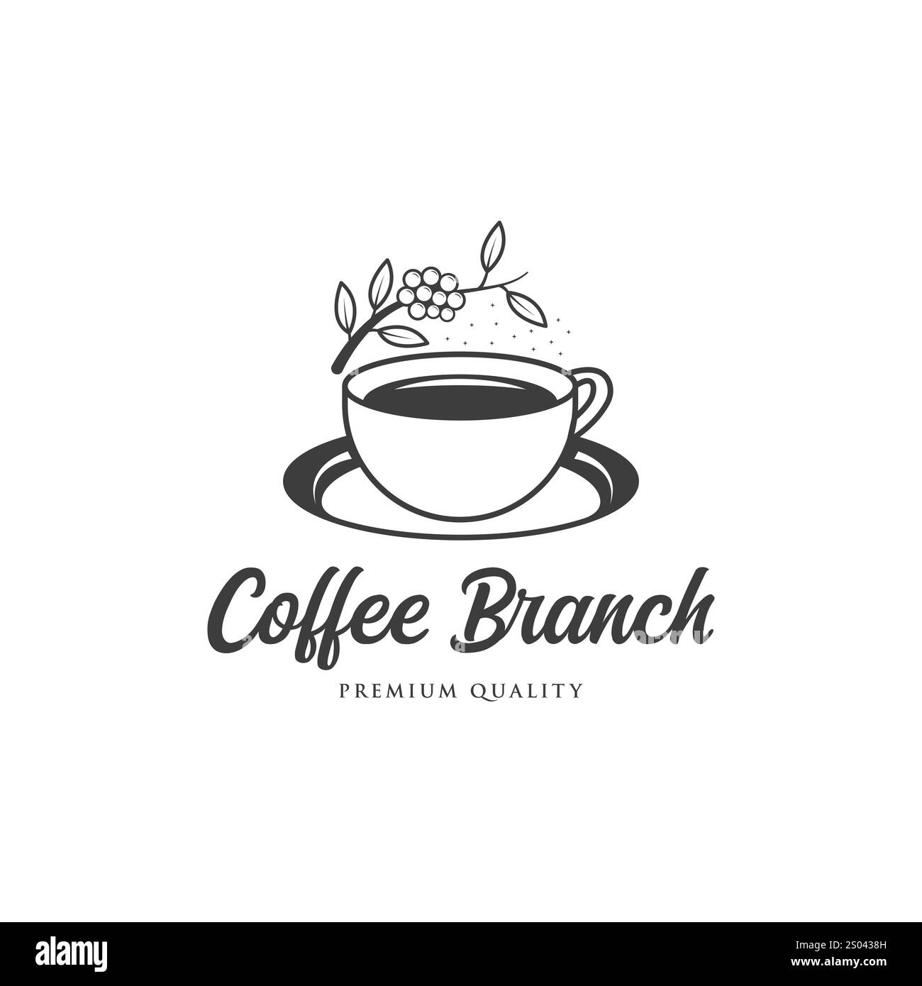 ligne de logo de café avec plante de haricot et modèle de conception d'icône de feuille Illustration de Vecteur