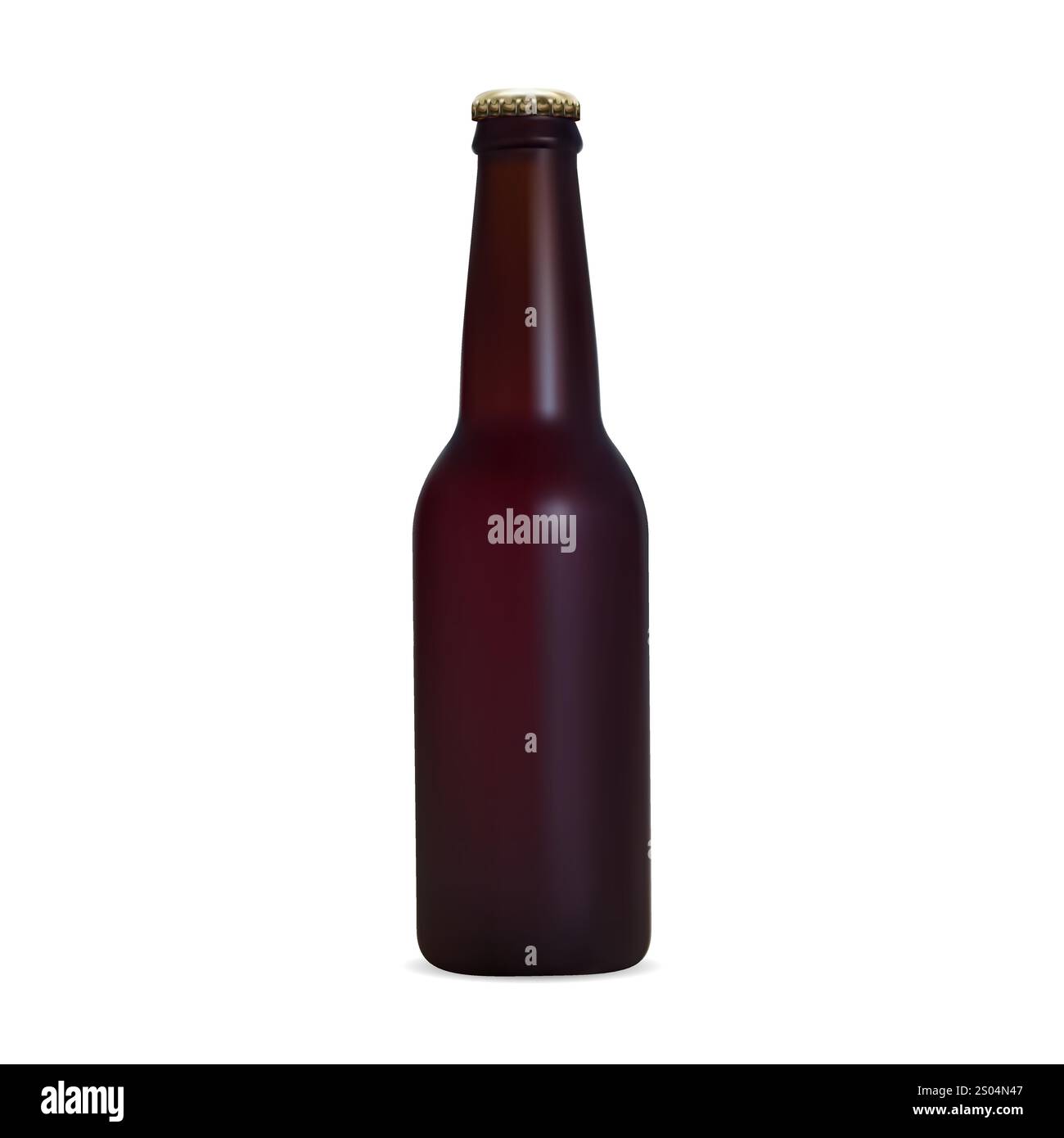 Petite maquette de vecteur de bouteille de bière stout en verre ambré. bouteille de bière brune de 300 ml, blanc de verrerie de brasserie artisanale. Récipient de boisson froide avec bouchon doré fermé Illustration de Vecteur