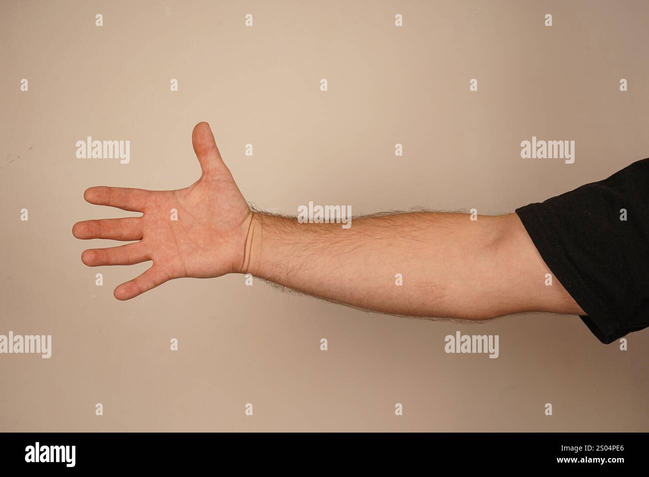 Une main avec une paume ouverte signifie l'ouverture et la volonté d'aider. Ce geste émotionnel symbolise la gentillesse, l’honnêteté et l’accessibilité. Le neu Banque D'Images