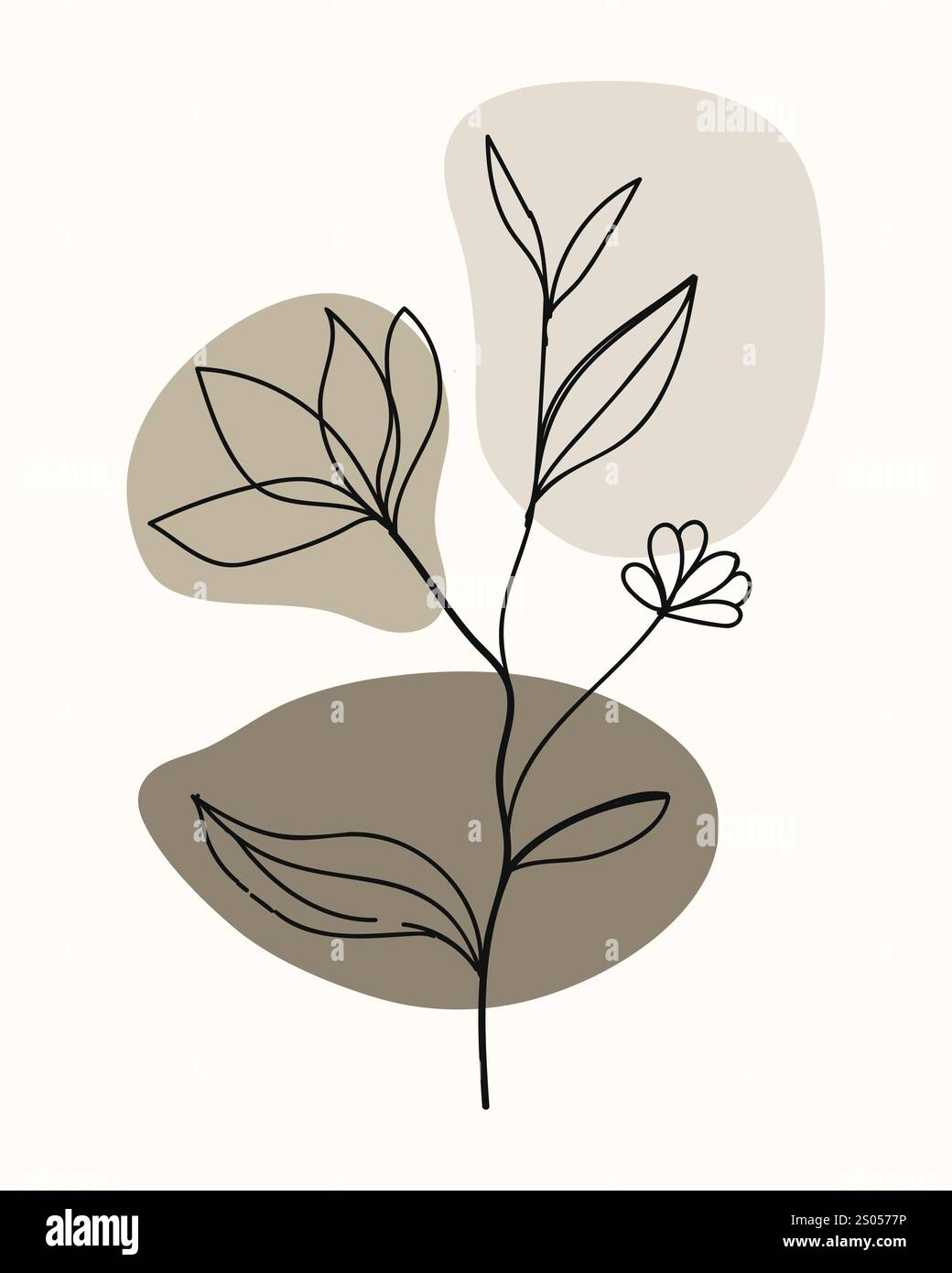 Branche de fleur de style Boho japonaise avec feuilles - illustration vectorielle Illustration de Vecteur