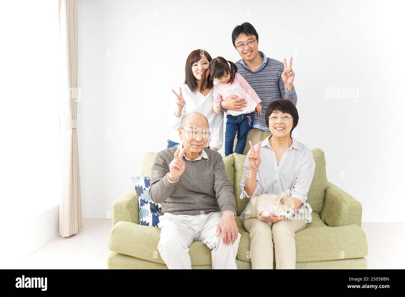 Image photo de groupe familial de trois générations Banque D'Images