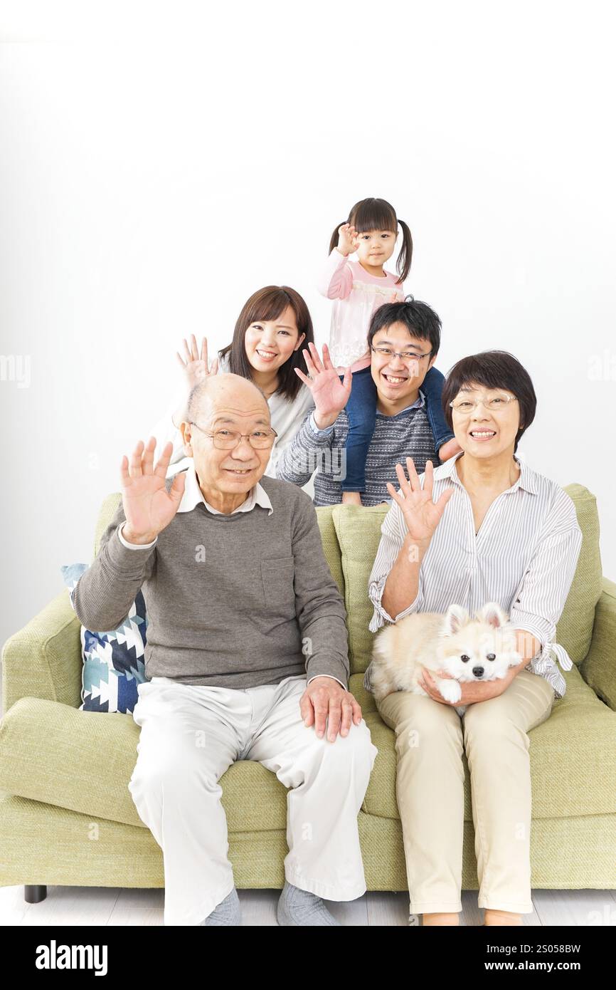Image photo de groupe familial de trois générations Banque D'Images