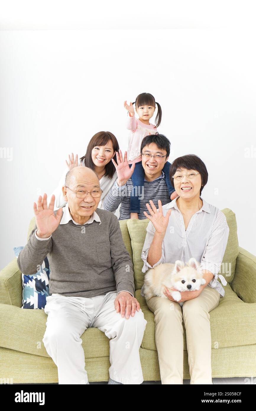 Image photo de groupe familial de trois générations Banque D'Images
