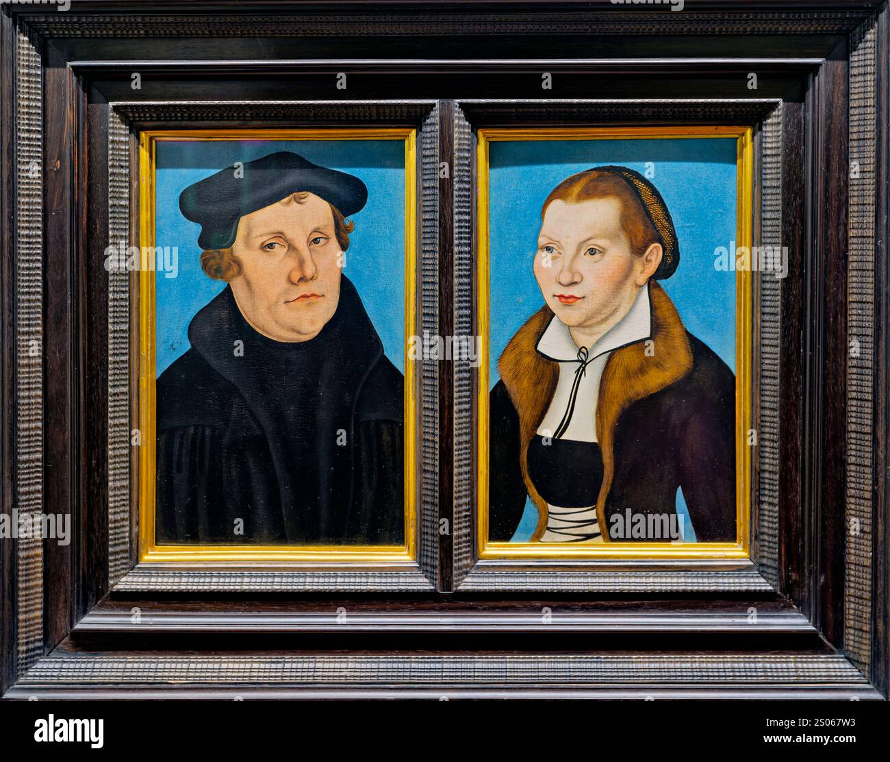 Florence Toscane Italie. Galerie des Offices. Lukas Cranach. Portrait de Martin Luther et de son épouse Caterina Bora Banque D'Images Florence Toscane Italie. Galerie des Offices. Lukas Cranach. Portrait de Martin Luther et de son épouse Caterina Bora Banque D'Images