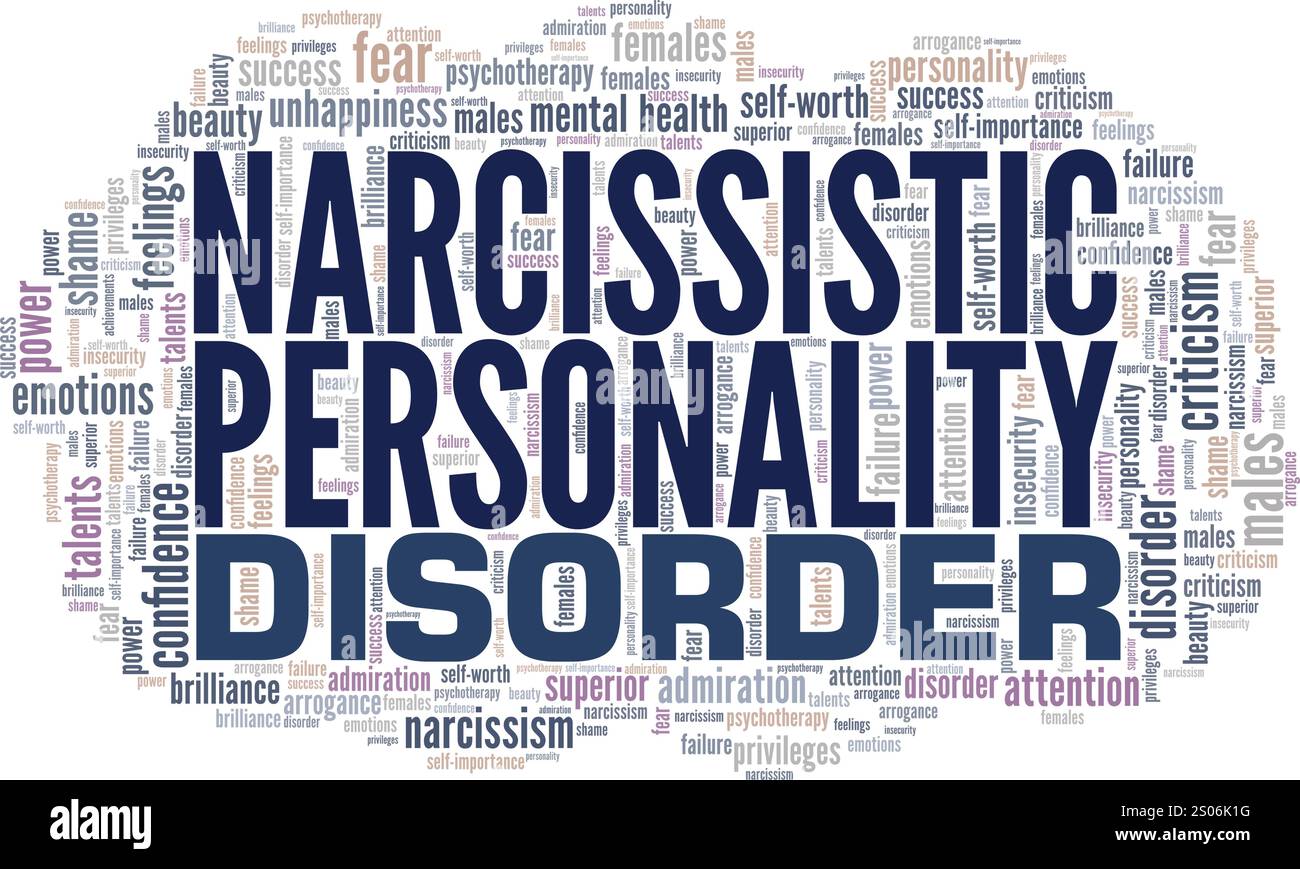 Conception conceptuelle de nuage de mots de trouble de personnalité narcissique NPD isolé sur fond blanc. Illustration de Vecteur