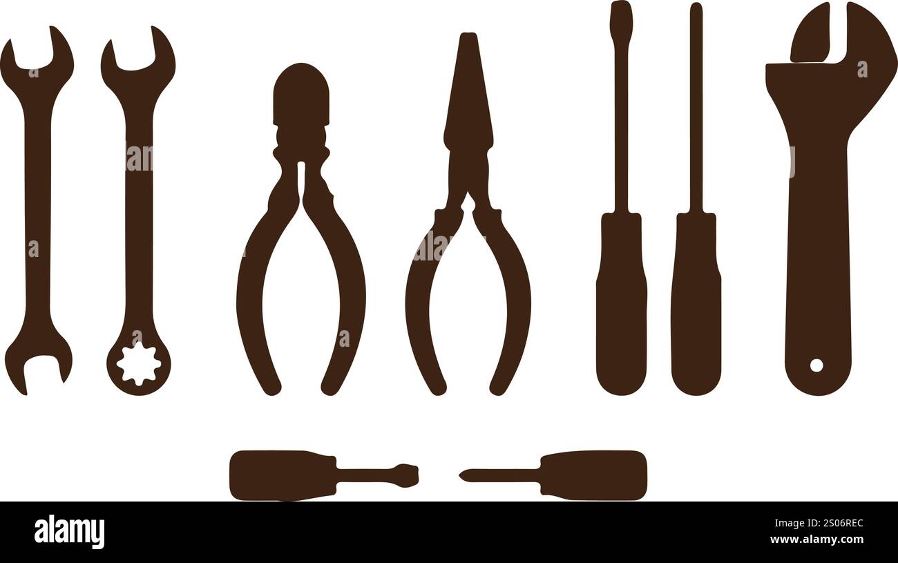 outils de réparation de main de vecteur, conception de dessin d'outils de pièces de rechange Illustration de Vecteur