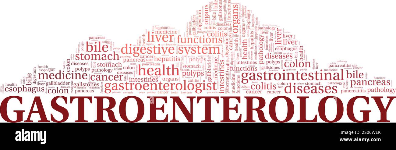 Gastroentérologie conception conceptuelle nuage de mots isolé sur fond blanc. Illustration de Vecteur