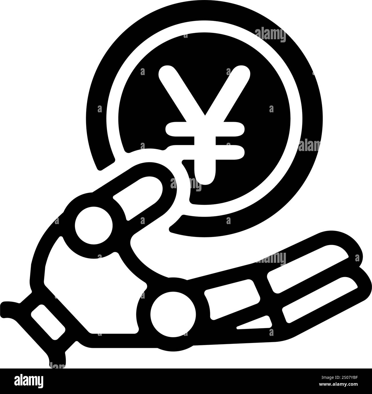 Illustration d'icône vectorielle de main et d'argent de robot (yen japonais) Illustration de Vecteur